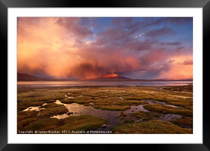 Stormy Sunset Over Lake Chungara Northern Chile Framed Mounted Print by James Brunker