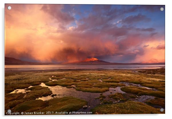 Stormy Sunset Over Lake Chungara Northern Chile Acrylic by James Brunker