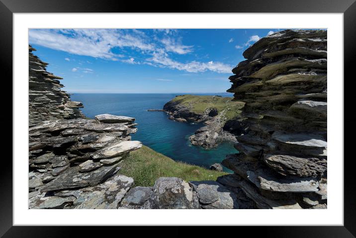 Barras nose and Tintagel Haven Cornwall Framed Mounted Print by Eddie John