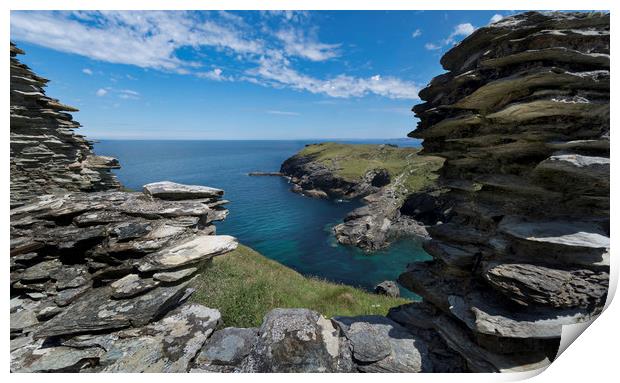 Barras nose and Tintagel Haven Cornwall Print by Eddie John