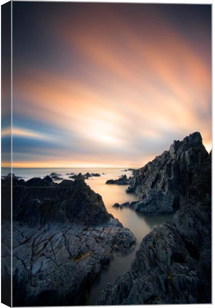 Twilight at Mortehoe Beach Canvas Print by mark leader