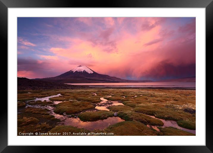 Stormy Sunset and Parinacota Volcano Chile Framed Mounted Print by James Brunker