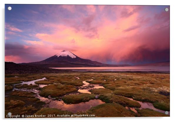 Stormy Sunset and Parinacota Volcano Chile Acrylic by James Brunker