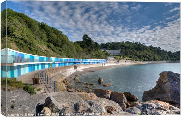 Meadfoot Beach Chalets and Osborne Hotel Torquay Canvas Print by Rosie Spooner