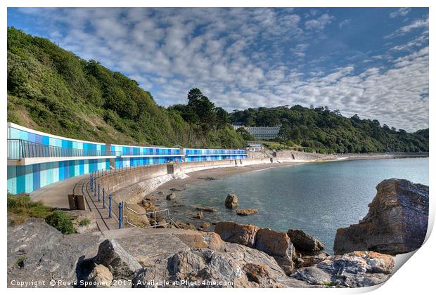 Meadfoot Beach Chalets and Osborne Hotel Torquay Print by Rosie Spooner