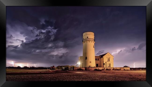 Lightning over the old lighthouse  Framed Print by Gary Pearson