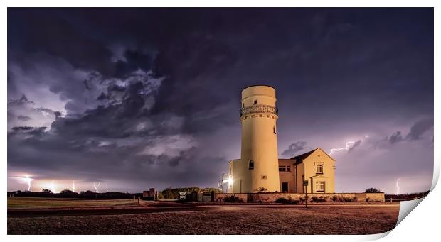Lightning over the old lighthouse  Print by Gary Pearson