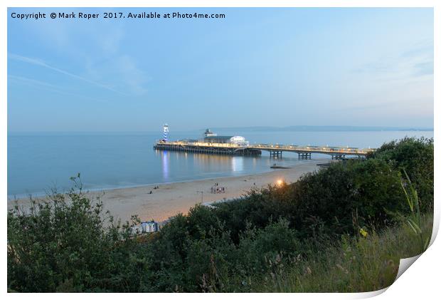 Long exposure of Bournemouth beach and pier Print by Mark Roper