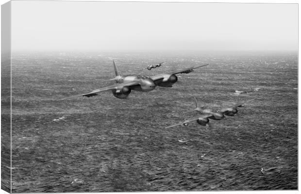 Mosquito fighter bombers over the North Sea, B&W v Canvas Print by Gary Eason