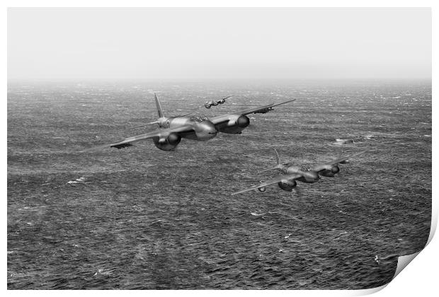 Mosquito fighter bombers over the North Sea, B&W v Print by Gary Eason