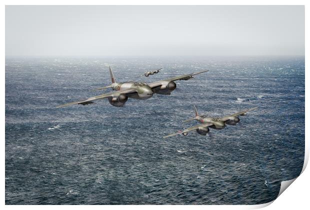 Mosquito fighter bombers over the North Sea Print by Gary Eason