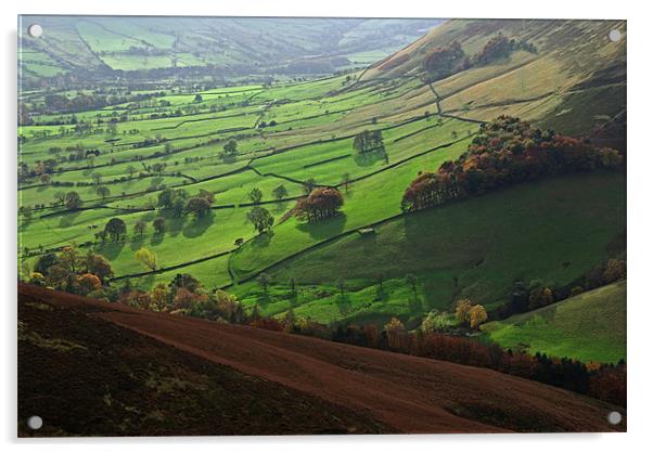 View of Edale valley from The Nab Acrylic by Pete Hemington