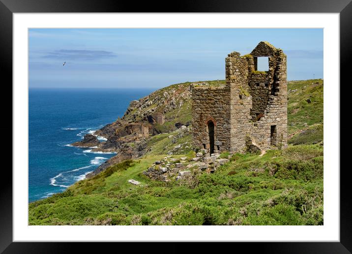 Mine engine houses at Botallack at St Just Cornwal Framed Mounted Print by Eddie John