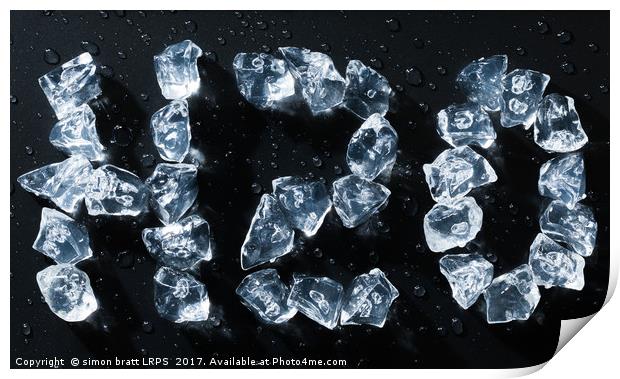 H2O water symbol written in ice cubes and melting Print by Simon Bratt LRPS