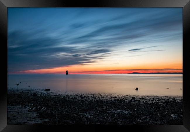 Sunset over Plover Scar Lighthouse Framed Print by Nigel Smith