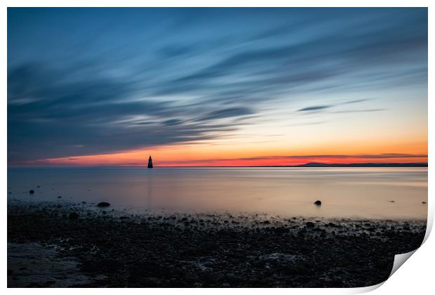 Sunset over Plover Scar Lighthouse Print by Nigel Smith