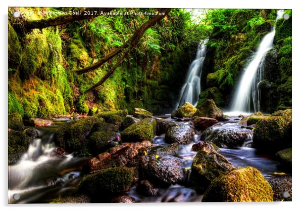 Sebastien CoellVenford waterfall on the Dartmoor n Acrylic by Sebastien Coell