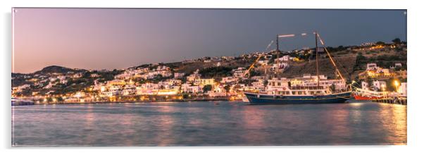 Mykonos town by night  Acrylic by Naylor's Photography
