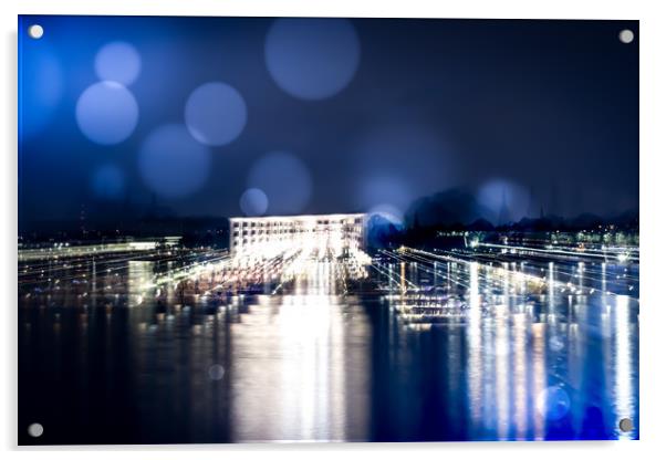 Bonn at night on the Rhine Acrylic by Dagmar Giers