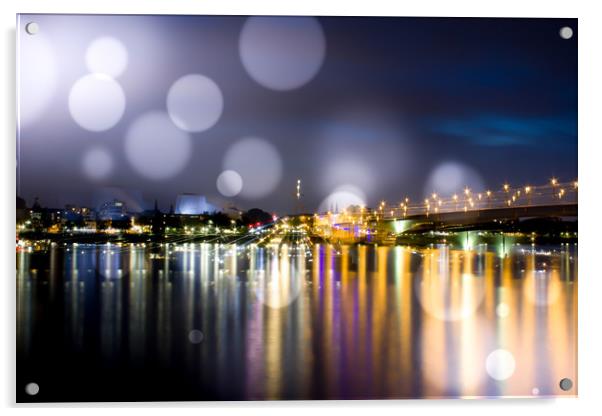 Bonn at night on the Rhine  Acrylic by Dagmar Giers