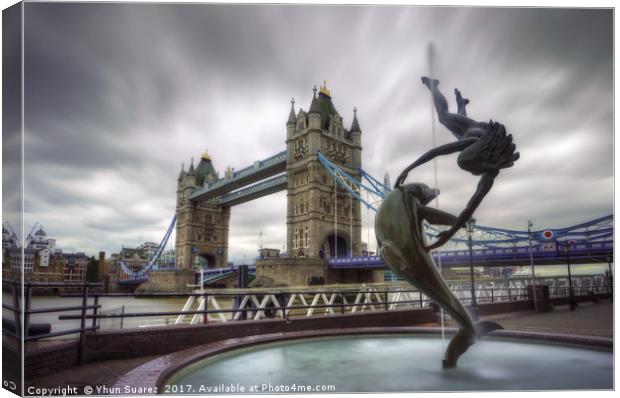 London Tower Bridge & Dolphin Fountain Canvas Print by Yhun Suarez