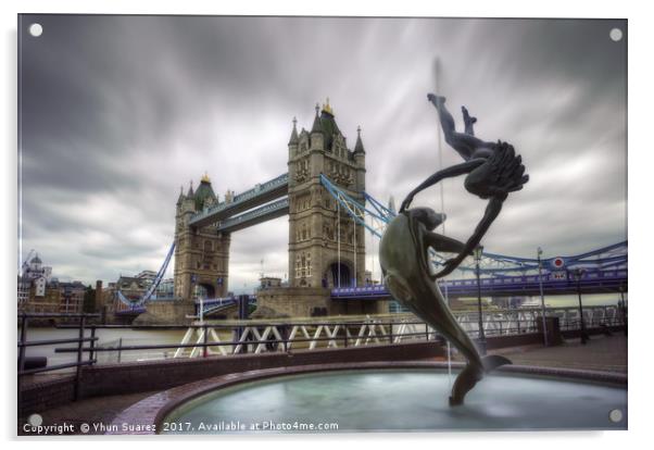 London Tower Bridge & Dolphin Fountain Acrylic by Yhun Suarez