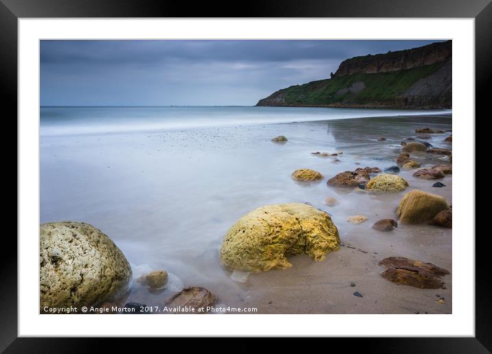Cayton Bay Red Cliff Hole Framed Mounted Print by Angie Morton