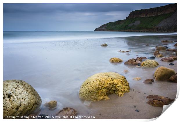 Cayton Bay Red Cliff Hole Print by Angie Morton