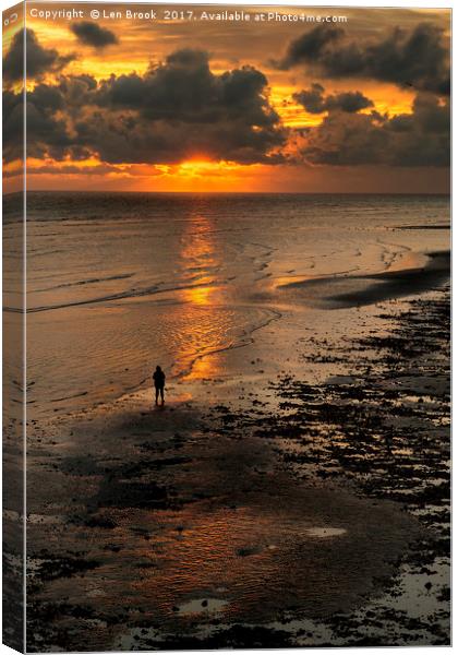 Watching the Sunset, Worthing Beach Canvas Print by Len Brook