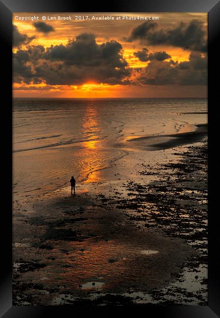 Watching the Sunset, Worthing Beach Framed Print by Len Brook