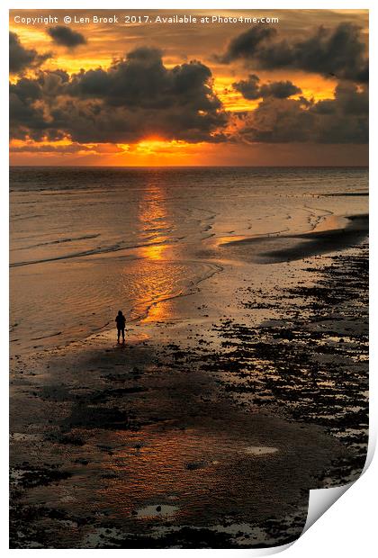 Watching the Sunset, Worthing Beach Print by Len Brook