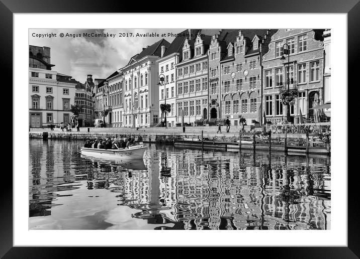 On the River Leie in Ghent, Belgium (mono) Framed Mounted Print by Angus McComiskey