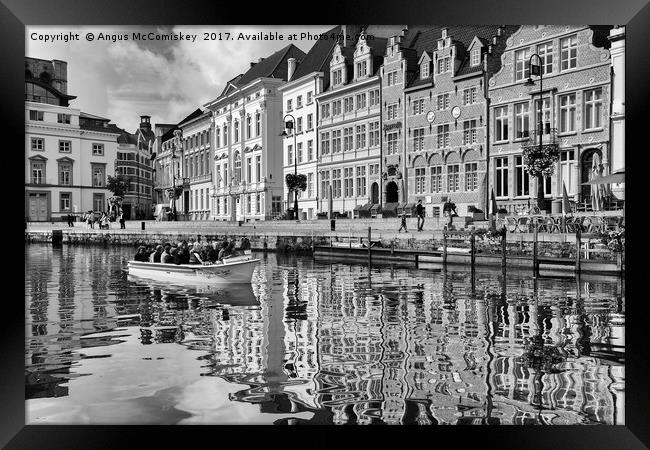 On the River Leie in Ghent, Belgium (mono) Framed Print by Angus McComiskey