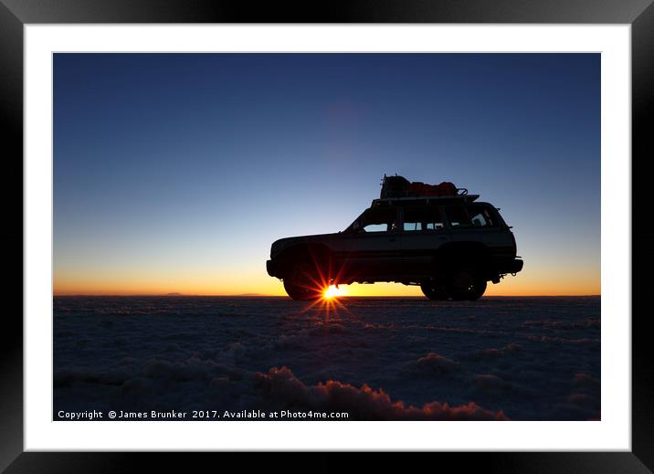 Dawn Jeep Trip Across the Salar de Uyuni Bolivia Framed Mounted Print by James Brunker