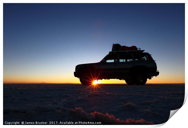 Dawn Jeep Trip Across the Salar de Uyuni Bolivia Print by James Brunker