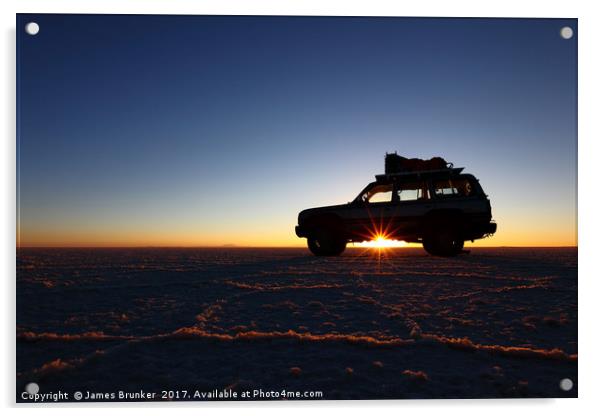 Driving Across the Salar de Uyuni at Dawn Bolivia Acrylic by James Brunker