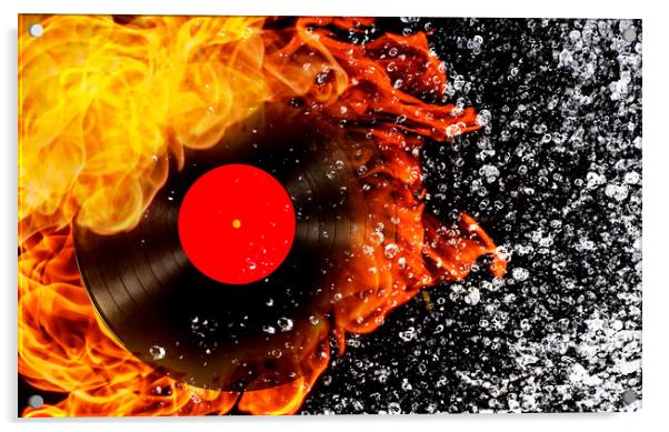 vinyl record with fire and water Acrylic by Guido Parmiggiani