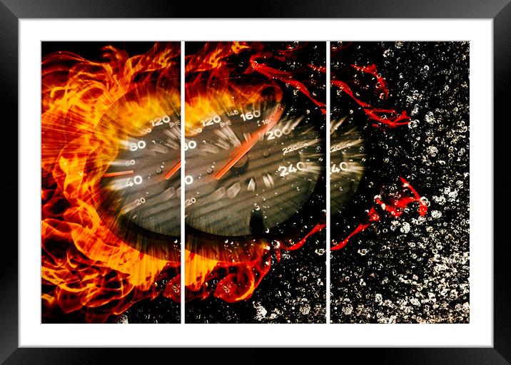 Speedometer with fire and water Framed Mounted Print by Guido Parmiggiani
