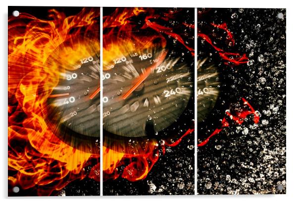 Speedometer with fire and water Acrylic by Guido Parmiggiani