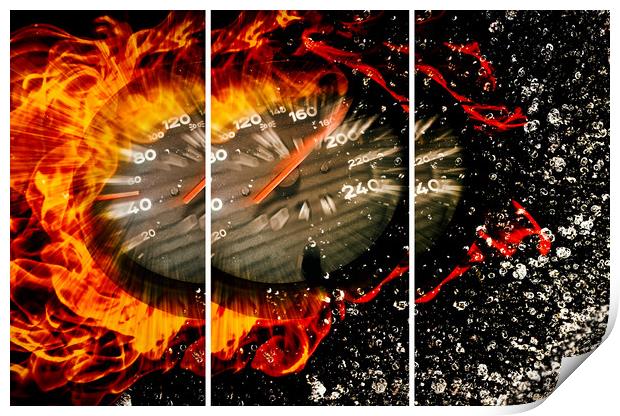 Speedometer with fire and water Print by Guido Parmiggiani