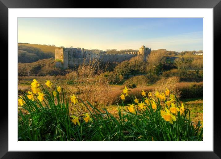 Manorbier Castle in Spring Framed Mounted Print by Martin Chambers