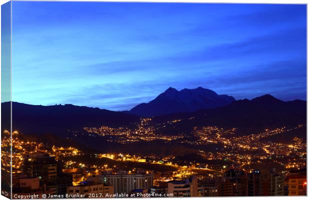 Dawn Twilight View Over La Paz Bolivia Canvas Print by James Brunker