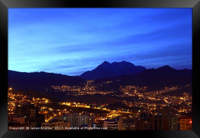 Dawn Twilight View Over La Paz Bolivia Framed Print by James Brunker