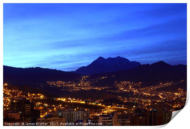 Dawn Twilight View Over La Paz Bolivia Print by James Brunker