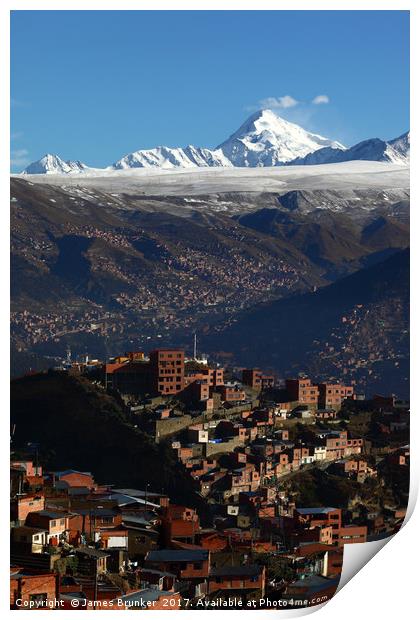 Vertical View of La Paz and Huayna Potosi Bolivia Print by James Brunker