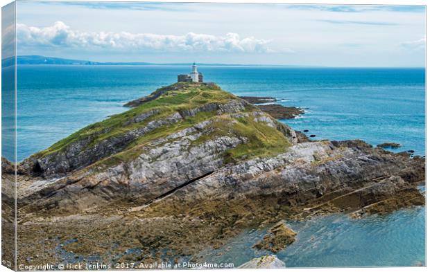 The Mumbles Lighthouse in Swansea Bay South Wales Canvas Print by Nick Jenkins