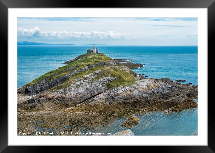 The Mumbles Lighthouse in Swansea Bay South Wales Framed Mounted Print by Nick Jenkins