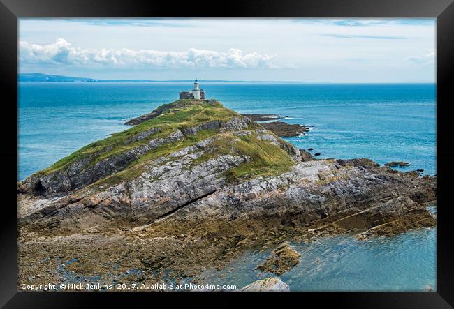 The Mumbles Lighthouse in Swansea Bay South Wales Framed Print by Nick Jenkins