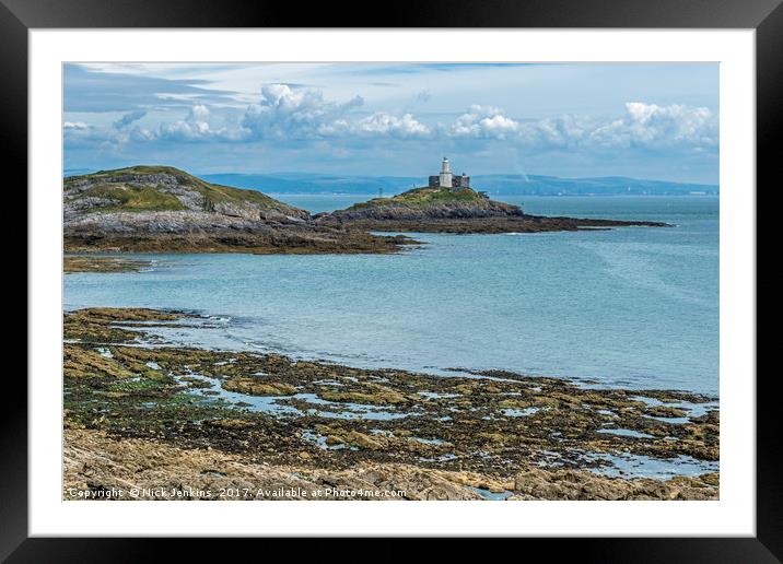Mumbles Lighthouse Across Bracelet Bay Framed Mounted Print by Nick Jenkins