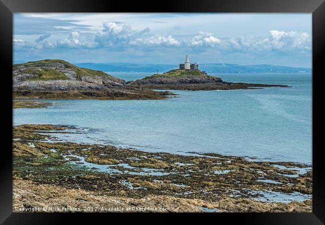 Mumbles Lighthouse Across Bracelet Bay Framed Print by Nick Jenkins